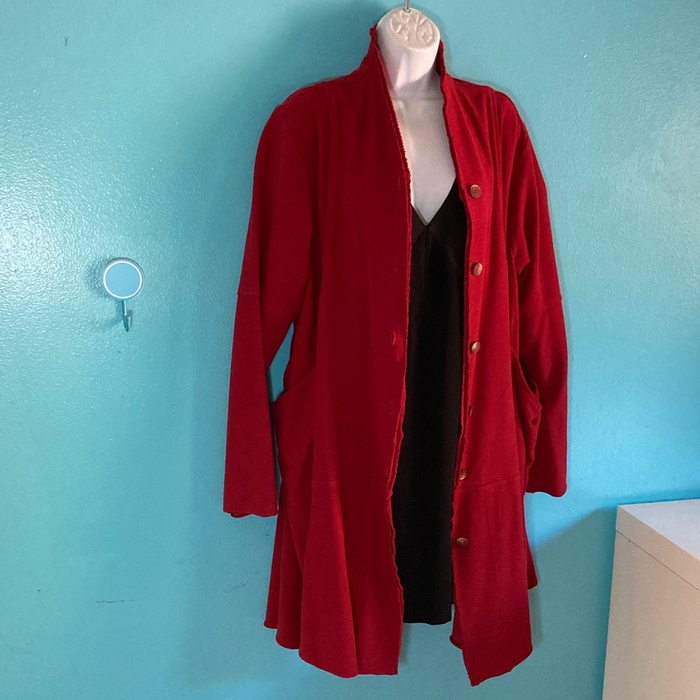 Eleven Stitch Design Gertie’s Full Coat Red Cotton Marked Size S  42" Bust
